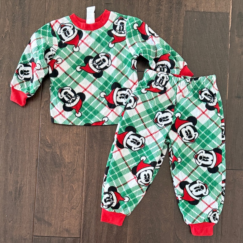 Disney 100 Gender Neutral Mickey and Minnie Mouse Cozy Kids Christmas Pajama Set